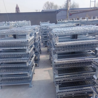 Cranes folding steel metal pallet container collapsible wire box